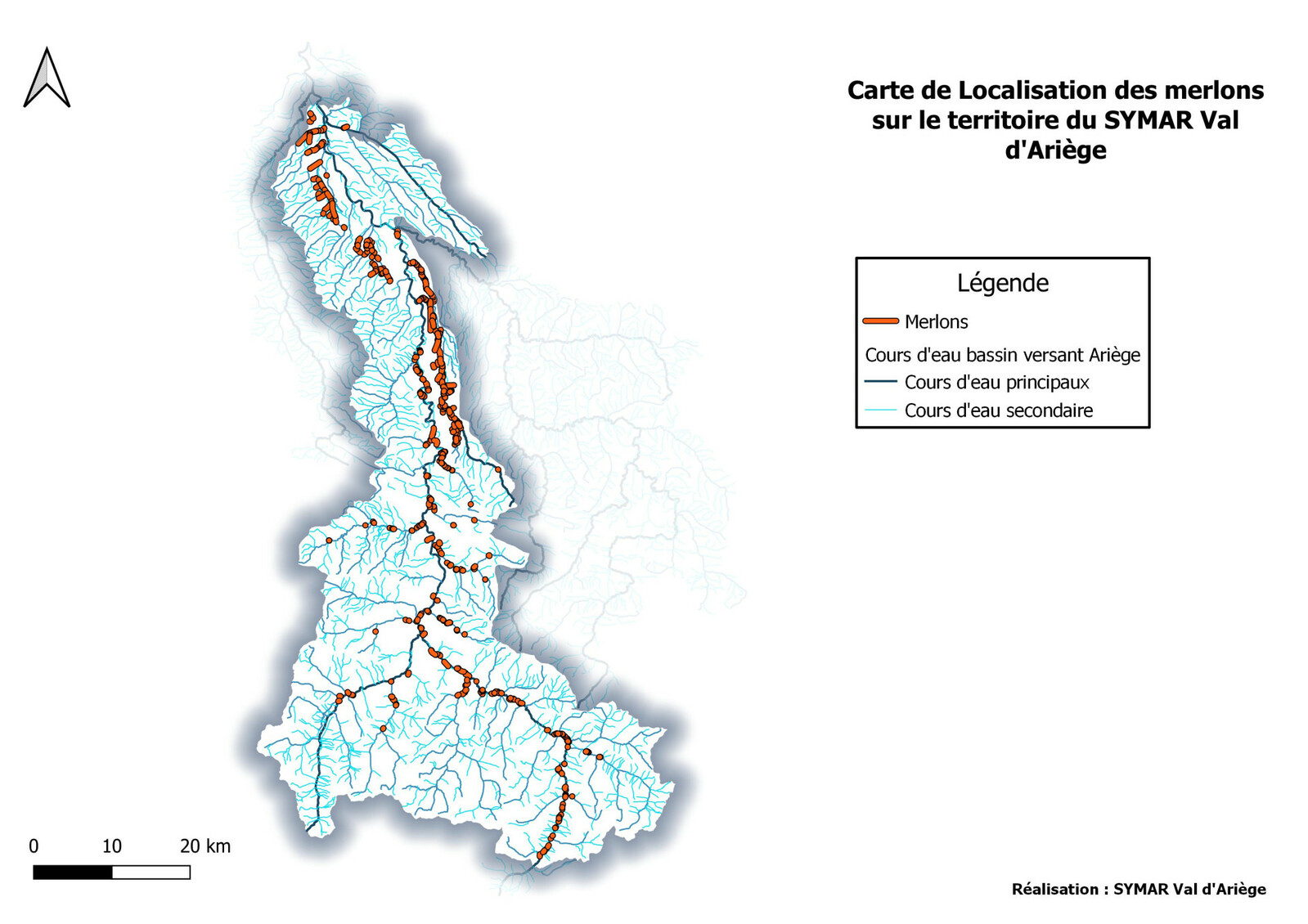 Localisation des merlons (ZEC) sur le territoire du SYMAR Val d'Ariège