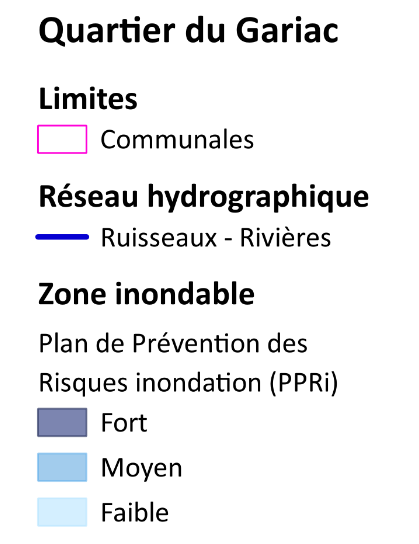 Légende carte zone inondable autour du ruisseau du Gariac entre Ferrières et Foix